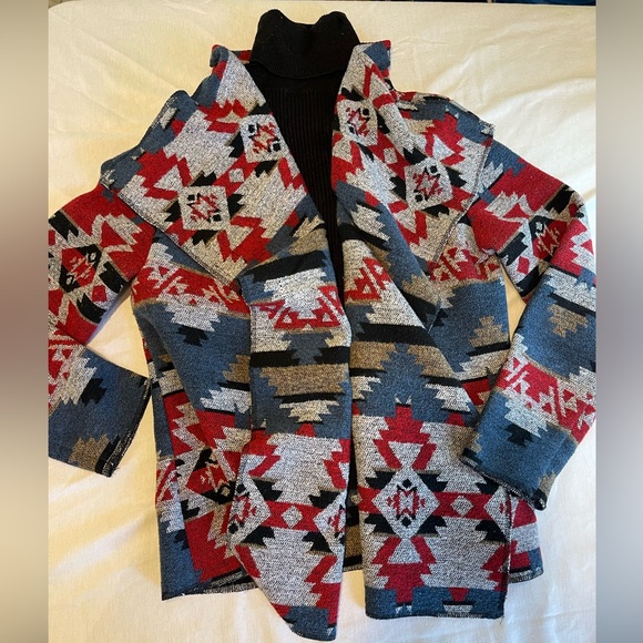 Cripple Creek Draped Open Front Cardigan Aztec Print Womens Sm - Picture 4 of 6